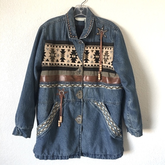 Vintage Jackets & Blazers - 🐻VTG embellished soft denim boho jacket